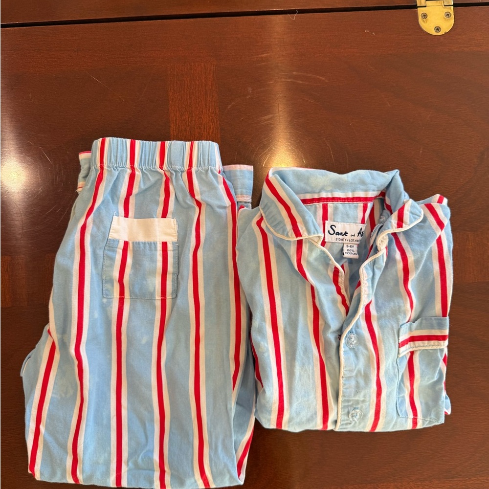 Sant and Abel Prints Blue and Red Striped Pajama Set
